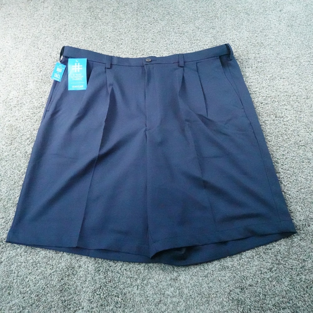NEW Haggar Shorts Mens 44 Blue Cool 18 Pro Pleated Chino Comfort Waist Stretch‎